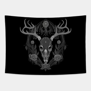 Ornate Gothic Deer Skull with Roses Tapestry