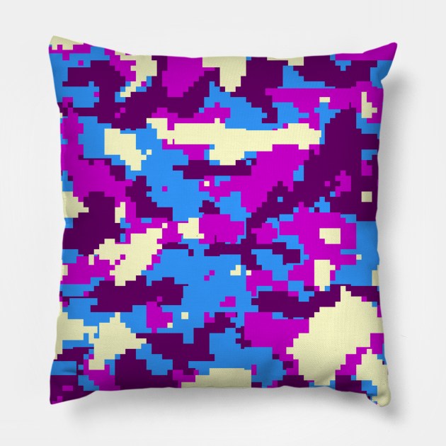 Blue Purple Digital Camouflage Pillow by Tshirtstory