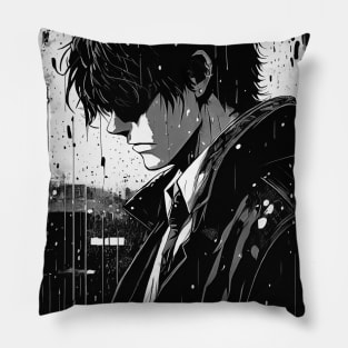 Sad manga man in the rain Pillow