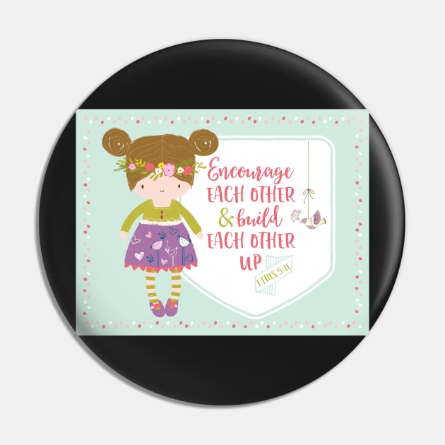 Encourage Each Other Kids Scripture Art Pin by greenoriginals