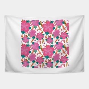 Tropical Pink Hibiscus Flower Pattern Tapestry