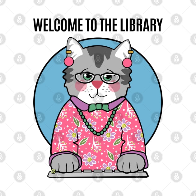 Librarian Grey Cat in Pink by Sue Cervenka