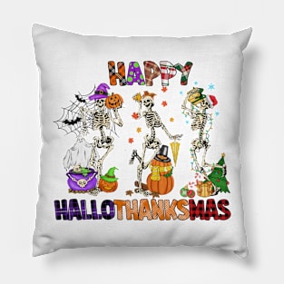 Happy HalloThanksMas holidays design Pillow