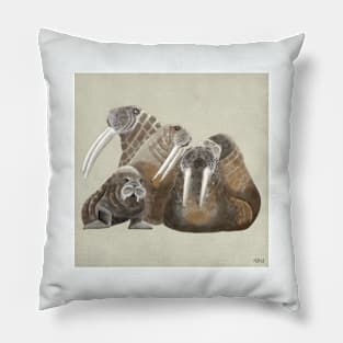 Walrus Family by Kate VanFloof Pillow