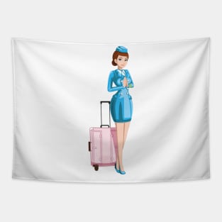 Professional Air Hostess with Luggage Cartoon Tapestry