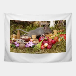 George the mouse in a log pile house - natures bounty Tapestry