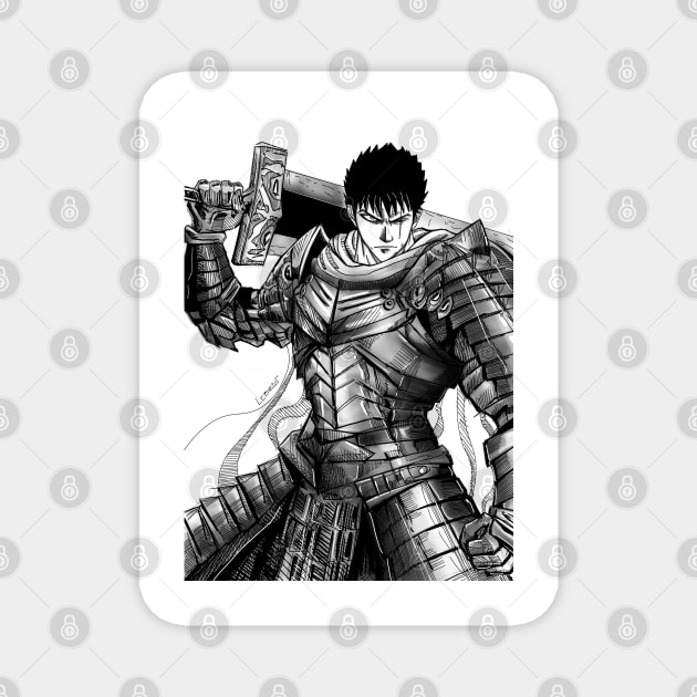 black swordsman knight ecopop in metal monster armor art Magnet by jorge_lebeau