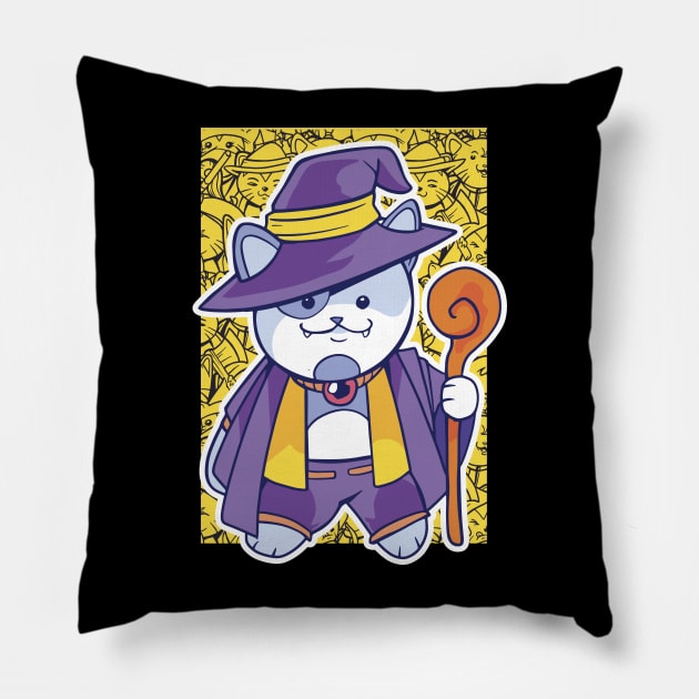 D&D Wizard Class Kawaii Cat Pillow by Sunburst