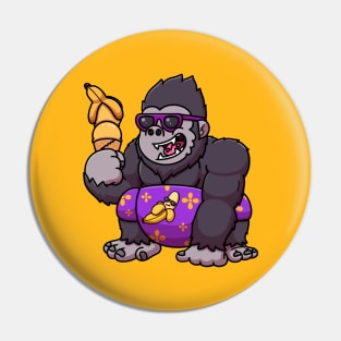 Gorilla Eating Banana Ice Cream Pin