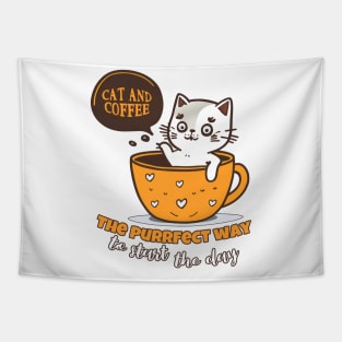 Cat and coffee purrfect day Tapestry