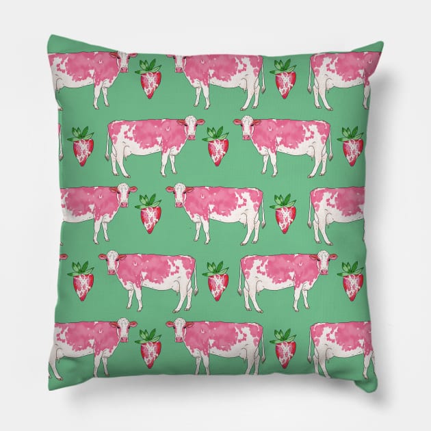 Strawberry Cow Pattern Pillow by okpinsArtDesign