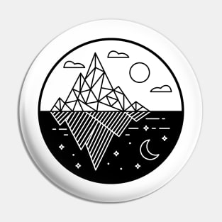 Two Geometric Mountains Day and Night Line Art Pin