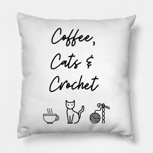 Coffee, Cats & Crochet - white Pillow