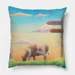 The digital painted rural nature labeled "home" Pillow