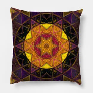 Mosaic Kaleidoscope Flower Purple Yellow and Pink Pillow