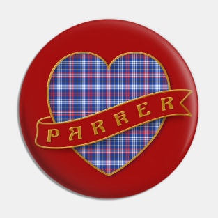 The PARKER Family Tartan - Retro Heart & Ribbon Calan Tartan Insignia Pin