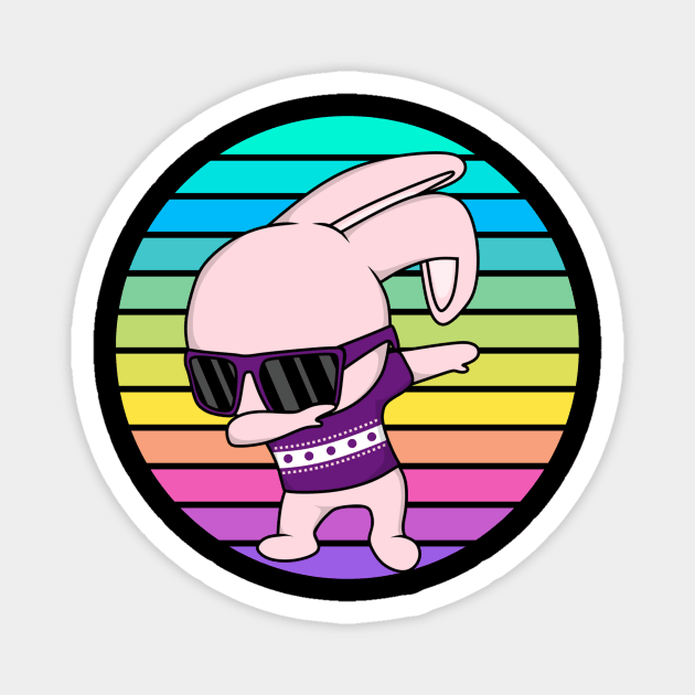 Funny Bunny Rabbit Dabbing with Rainbow Sunset Magnet by Calmavibes