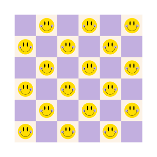 Smiley Pastel Checkered Pattern in Purple T-Shirt