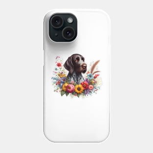 A German Wirehaired Pointer with beautiful colorful flowers Phone Case