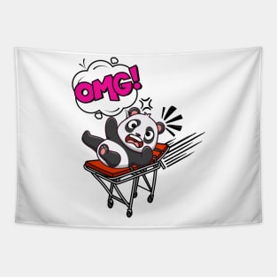 Funny Panda is on a runaway stretcher Tapestry