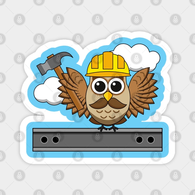 Cute Construction Worker Owl with Hard Hat Cartoon Magnet by BirdAtWork