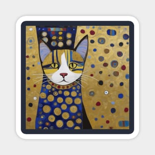 Klimt Cat in Blue and Gold Magnet