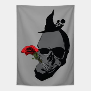 skeleton head and red rose Tapestry