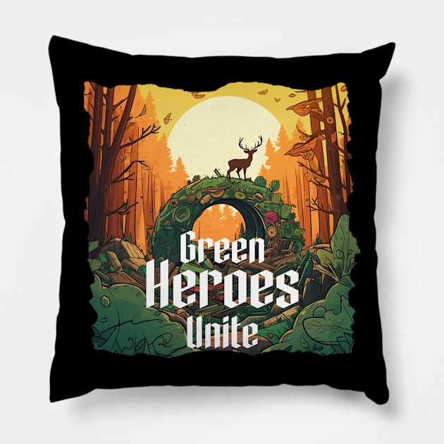 Green Heroes Unite Pillow by Pixy Official