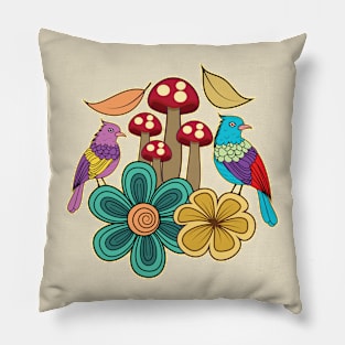 Fantasy Birds With Floral Design Pillow