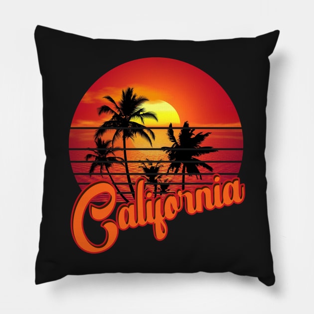 California Retro Vintage Sunset Beach 70s 80s Pillow by bougieFire