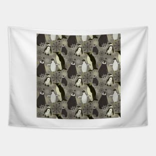 Snowy Penguins - Yellow Tapestry