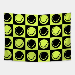 Tennis Ball Checkered Seamless Pattern - Black and Yellow Tones Tapestry