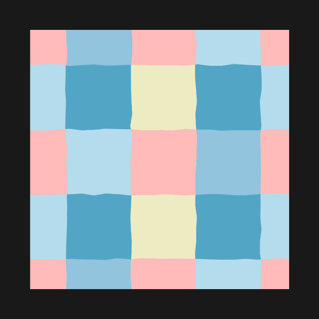 irregular gingham pattern in blue, pink and yellow by colorofmagic