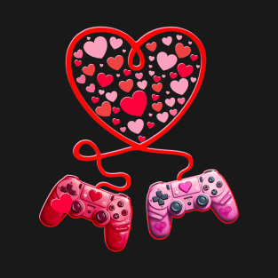 Video Gamer Valentines Day With Controllers Heart T-Shirt