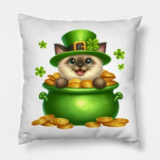 St Patricks Day Siamese Cat Pillow