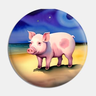 Pig on a beach at night Pin