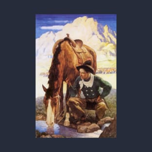 Cowboy Watering His Horse by NC Wyeth T-Shirt