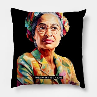 Black History Month: The Back of the Bus with Rosa Parks  on a dark (Knocked Out) background Pillow