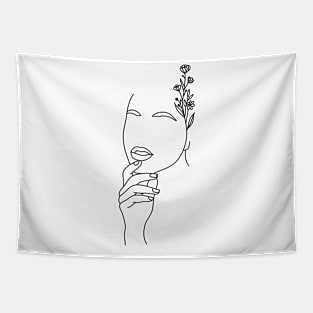 Simple woman's Face Flower Ear Tapestry