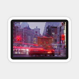 Light trails of cars at twilight in Canal Street in Manhattan, New York City Magnet