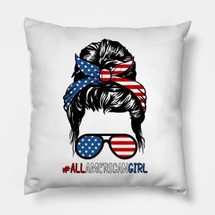 All American Girl 4th Of July Shirt Women Messy Bun USA Flag Pillow