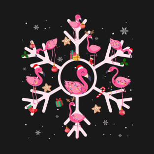 Christmas Flamingo Santa Hat Xmas Lights Flamingo Snowflakes T-Shirt