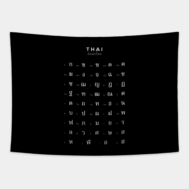 Thai Alphabet Chart, Thailand Language Learning, Black Tapestry by typelab