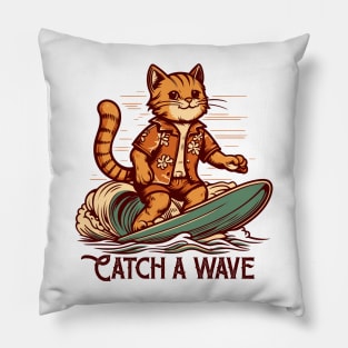 Cartoon Mascot Cat Surfing Pillow