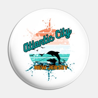 Atlantic City New Jersey Retro  Vintage Sunset Pin