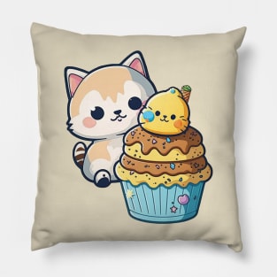 Cute Cat Eating Icecream Pillow
