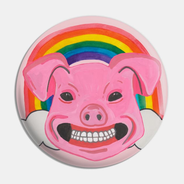 Pink pig head with rainbow Pin by deadblackpony