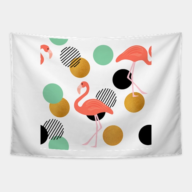 Flamingos And Circles Tapestry by swagmaven