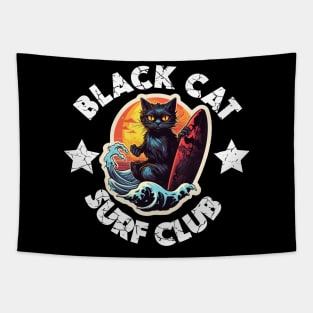 Black Cat Surf Club (White Lettering) Tapestry