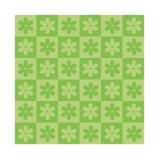 Floral Checkered Pattern in Green T-Shirt